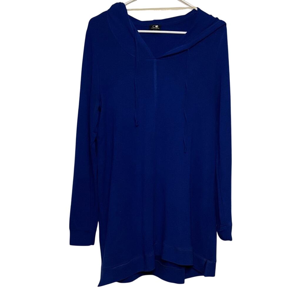 Cable & Gauge Blue Hooded Tunic Top Women’s Size Large Soft Stretch Long Sleeve